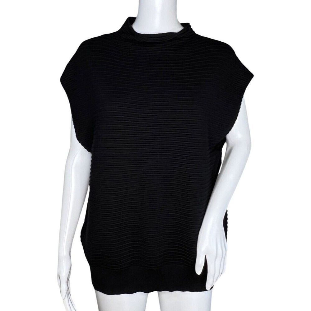 Worthington Shirt Women Large Black Ribbed Knit Mock Neck Work Casual Versatile